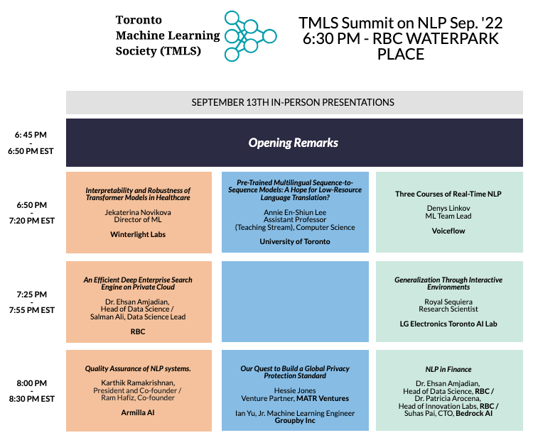 TMLS Summit on NLP Schedule